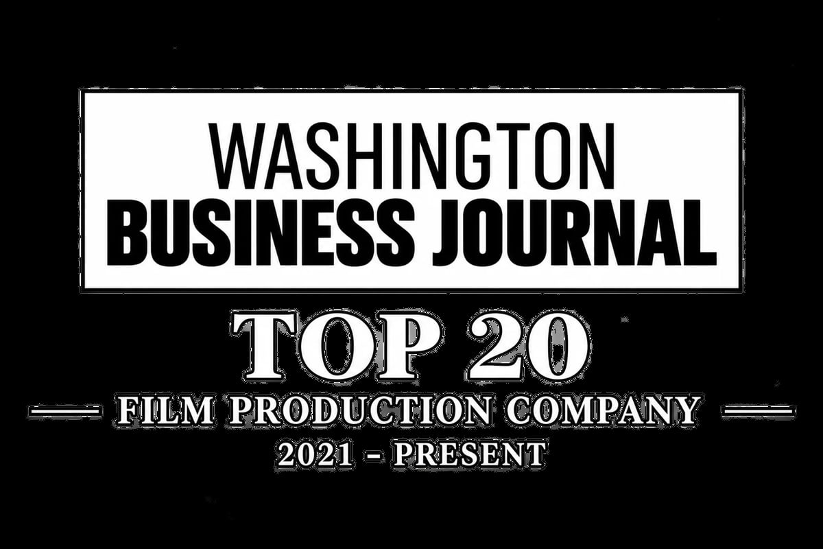Washington Business Journal Top 20 Film Production Company award badge for 2021 to present