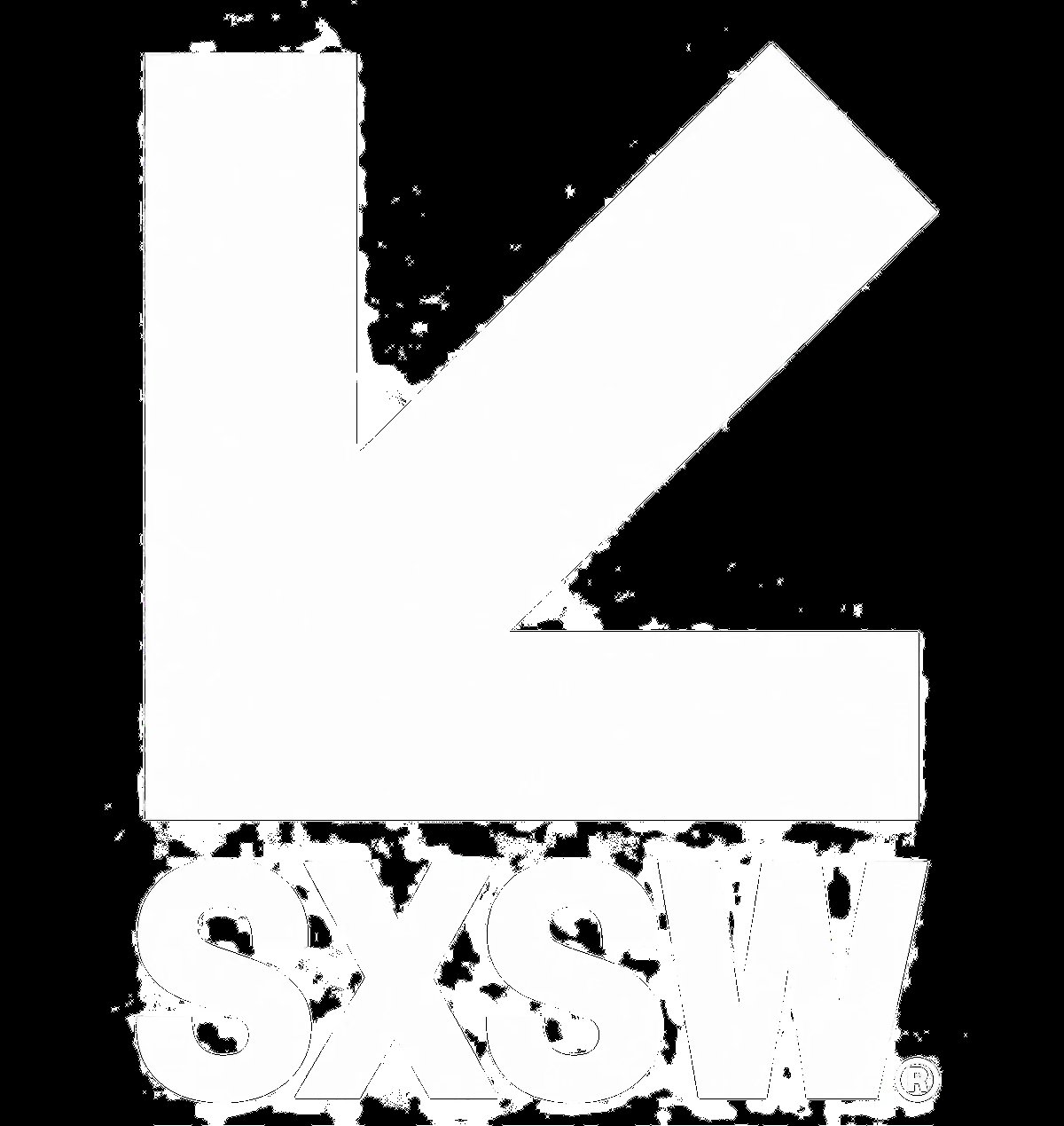 SXSW logo featuring stylized letters with geometric shapes and circuit-like elements on black background
