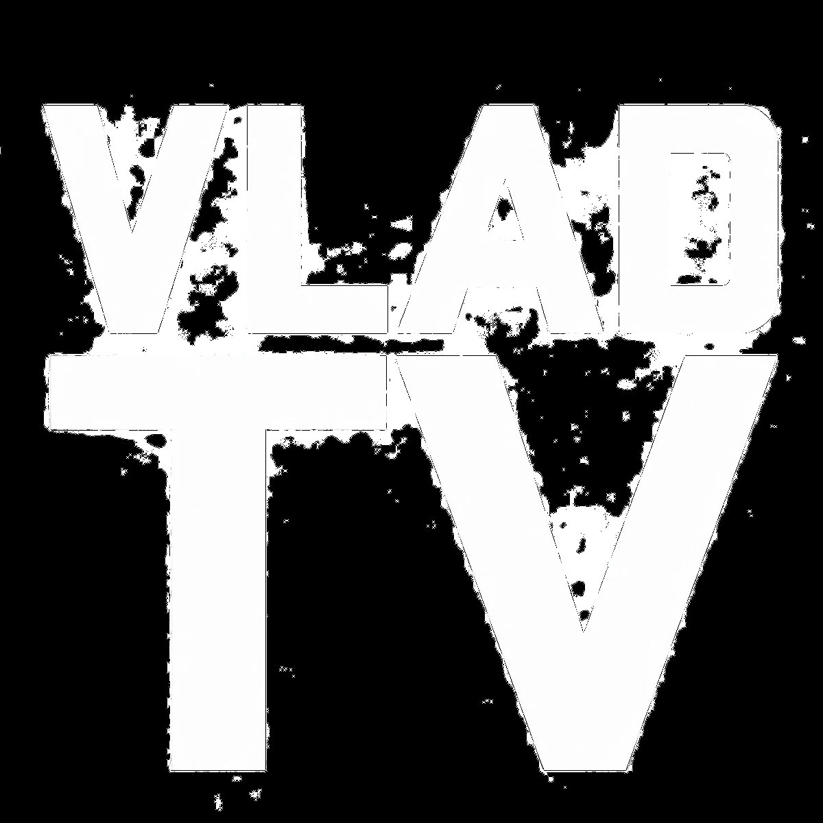 VLADTV logo with white letters and black splatter effect on dark background