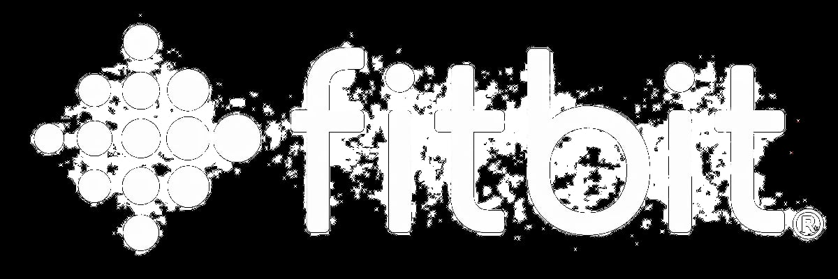 Fitbit logo with geometric circle pattern and brand name in white on black background