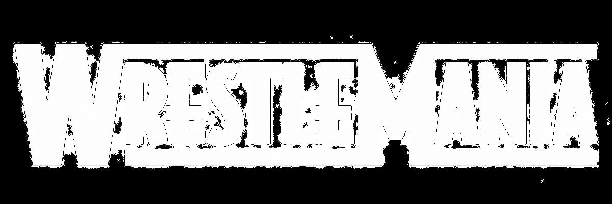 WrestleMania logo in white text with outlined style on black background