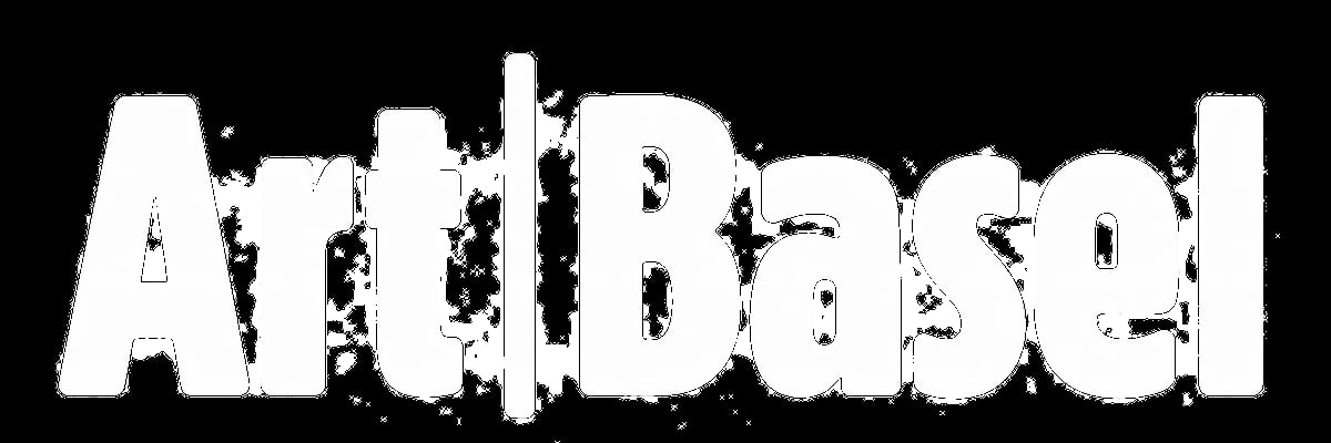 Art Basel logo in white text with textured effect on black background