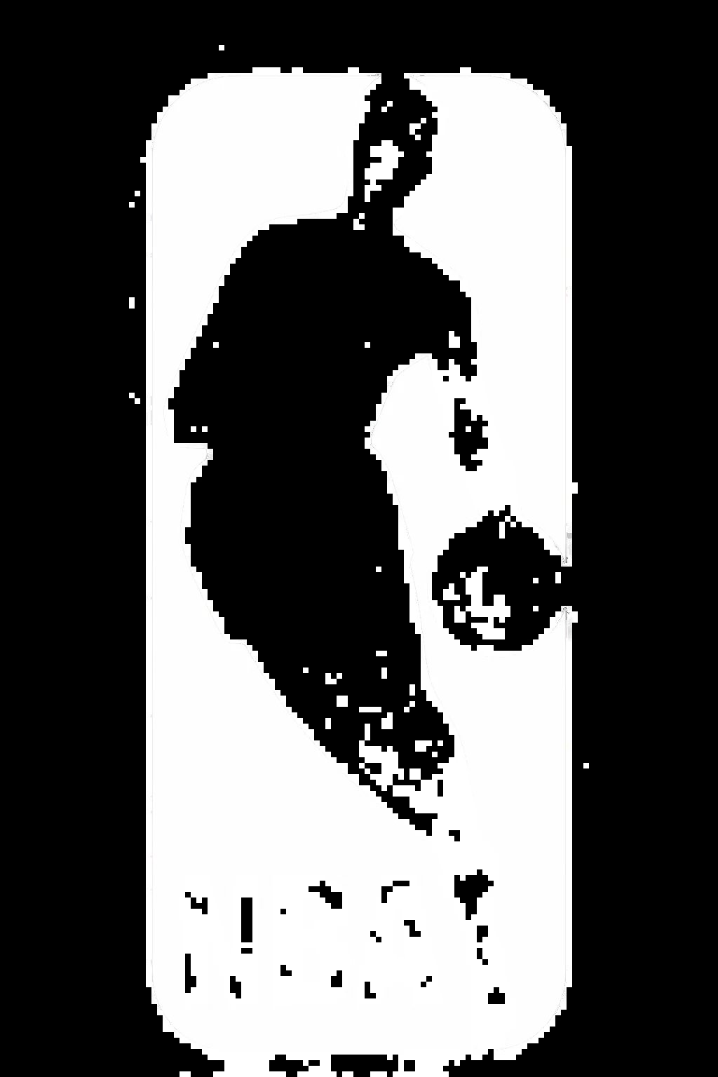 NBA logo featuring silhouette of basketball player dribbling ball in black and white